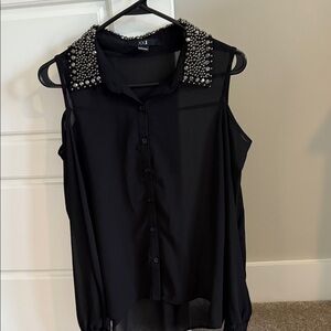 Forever 21 Black Sheer Blouse with Studded Collar